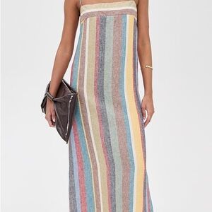 Staud Multicolor Striped Linen Maxi Dress